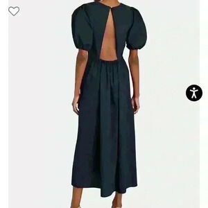 Bird and Knoll Savannah open back navy poplin midi dress